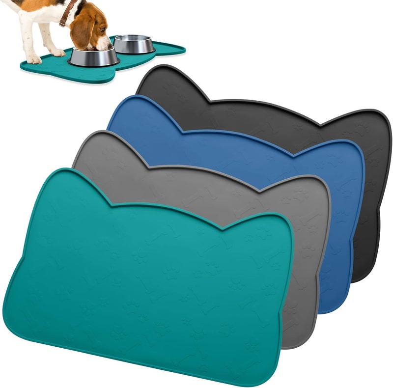 IYYI Cat Food Mat, Silicone Dog Bowl Mat for Food and Water, Waterproof Non Slip Pet Feeding Mat, Raised Edge Dog Food Tray to Stop Food Spills and Water Messes on Floor (Teal+M) - Image 1